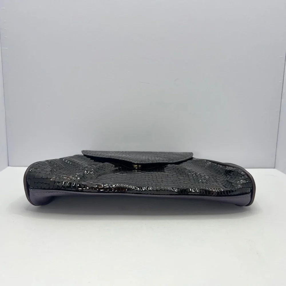 Vintage Faux Croc Clutch Envelope Evening Bag Brown Purple Chic Retro Midcentury